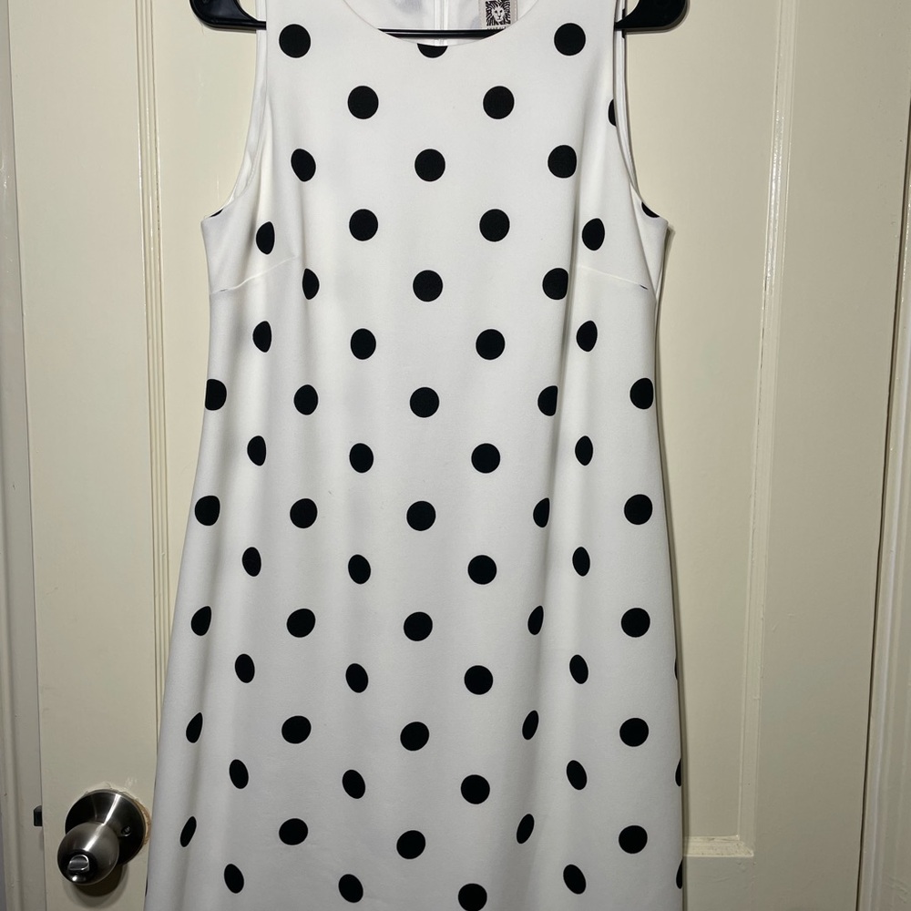 Anne Klein White Midi Dress with Black Polka Dots